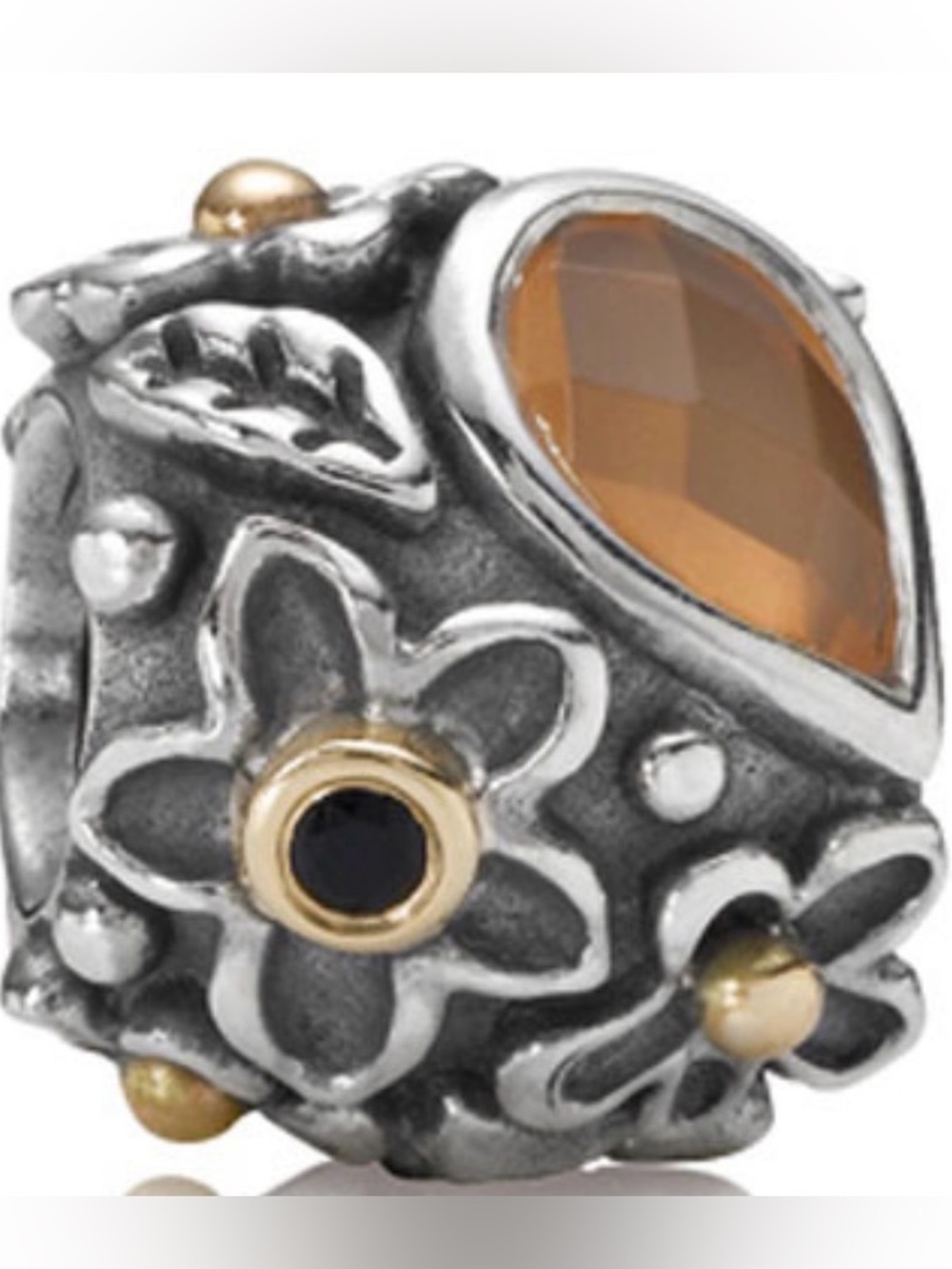 Pandora Two-Tone Floral Charm with Amber and gold Accents